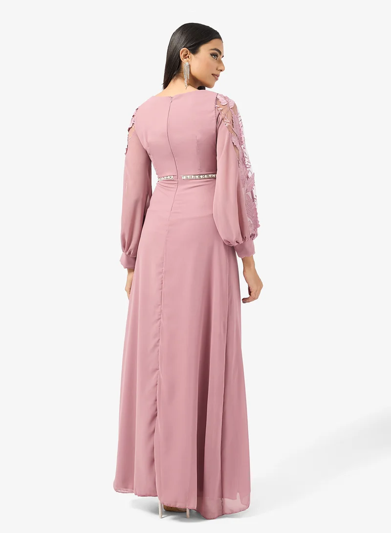 خزانة Puff Sleeves Dress With Waist Embellishment